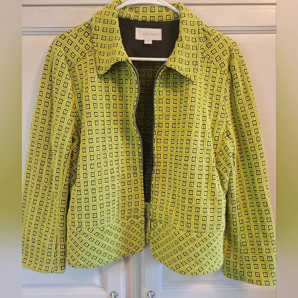 Erin London Full Zip Green Black Geometric Jacket - Picture 4 of 8